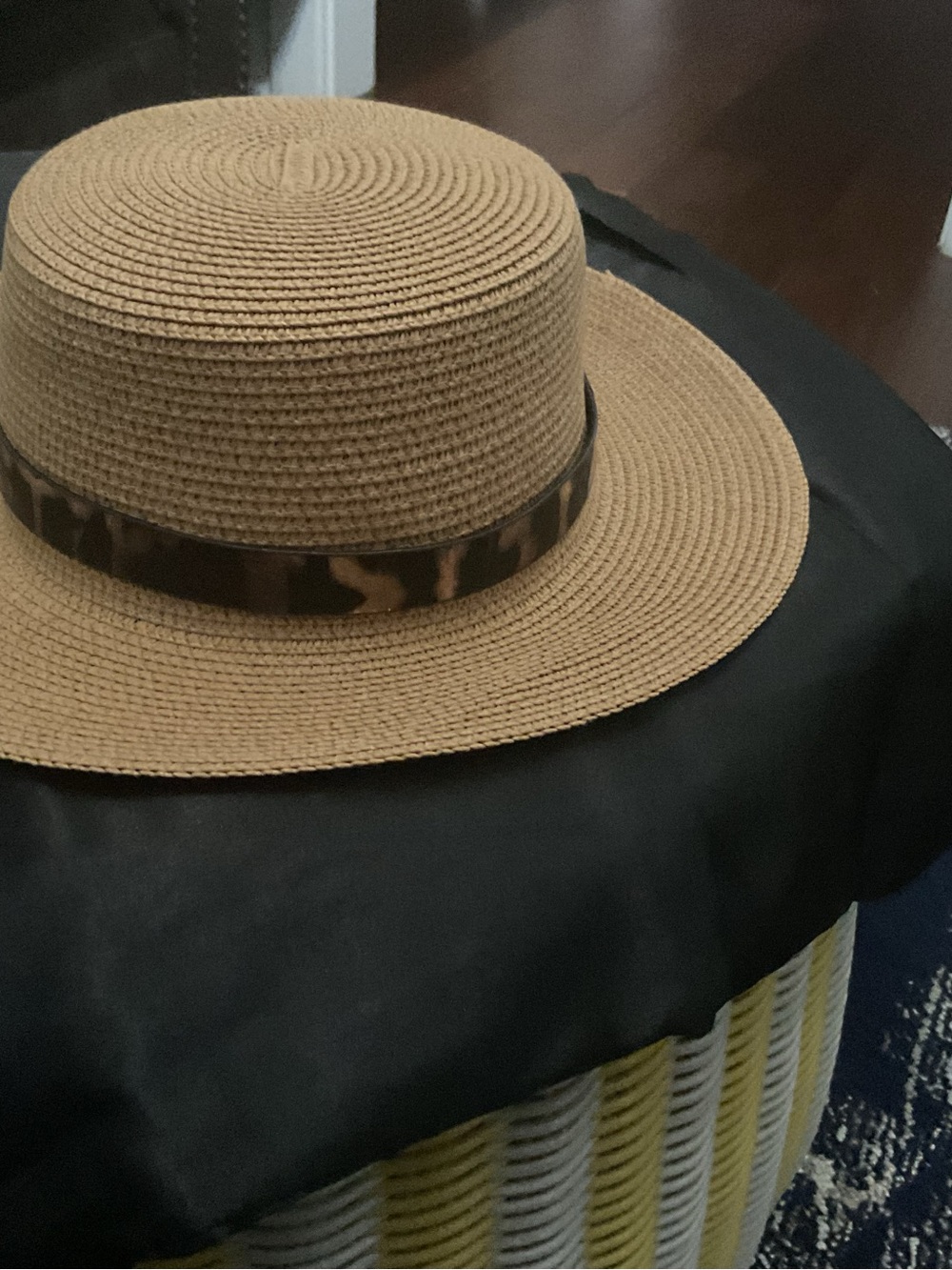 Braided Straw Sun Hat with animal print Accent band